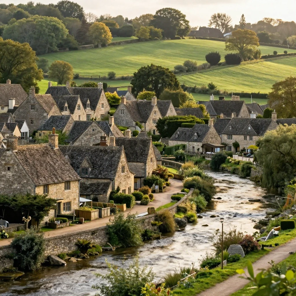 A picturesque 17th-century European village on a high hill, ...