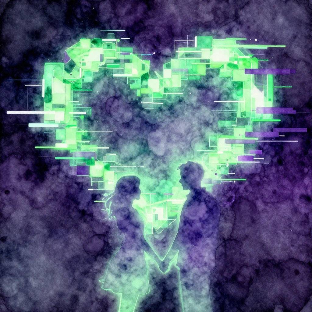 Watercolor style. Neon green and purple lights, abstract dig...