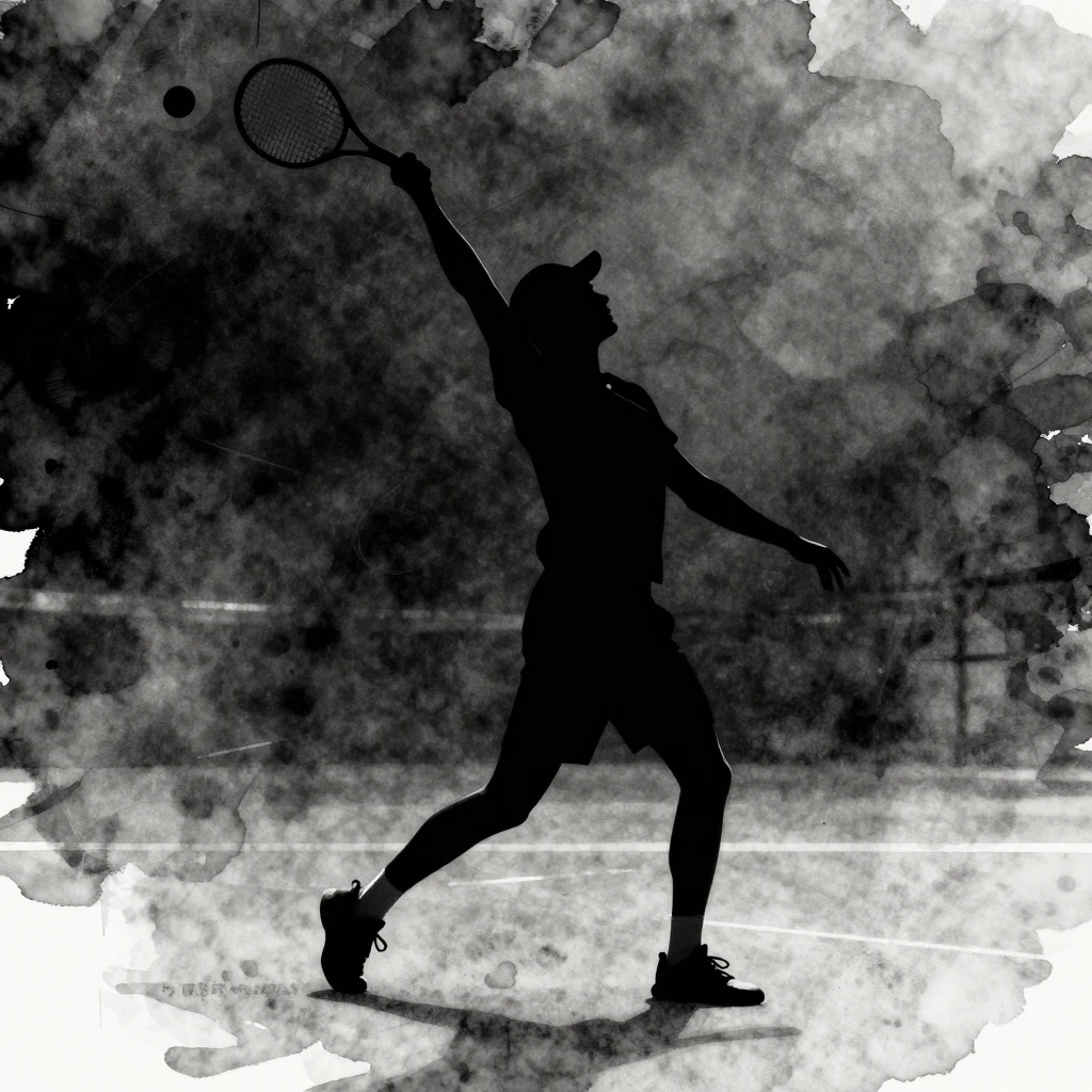 Minimalist poster of a tennis player silhouette in watercolo...