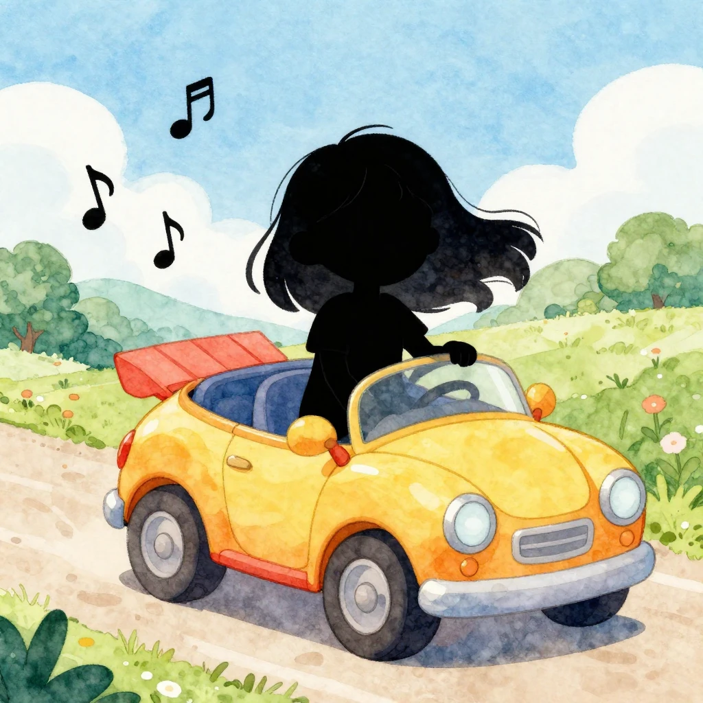 Watercolor style. A silhouette of a cheerful girl with very ...