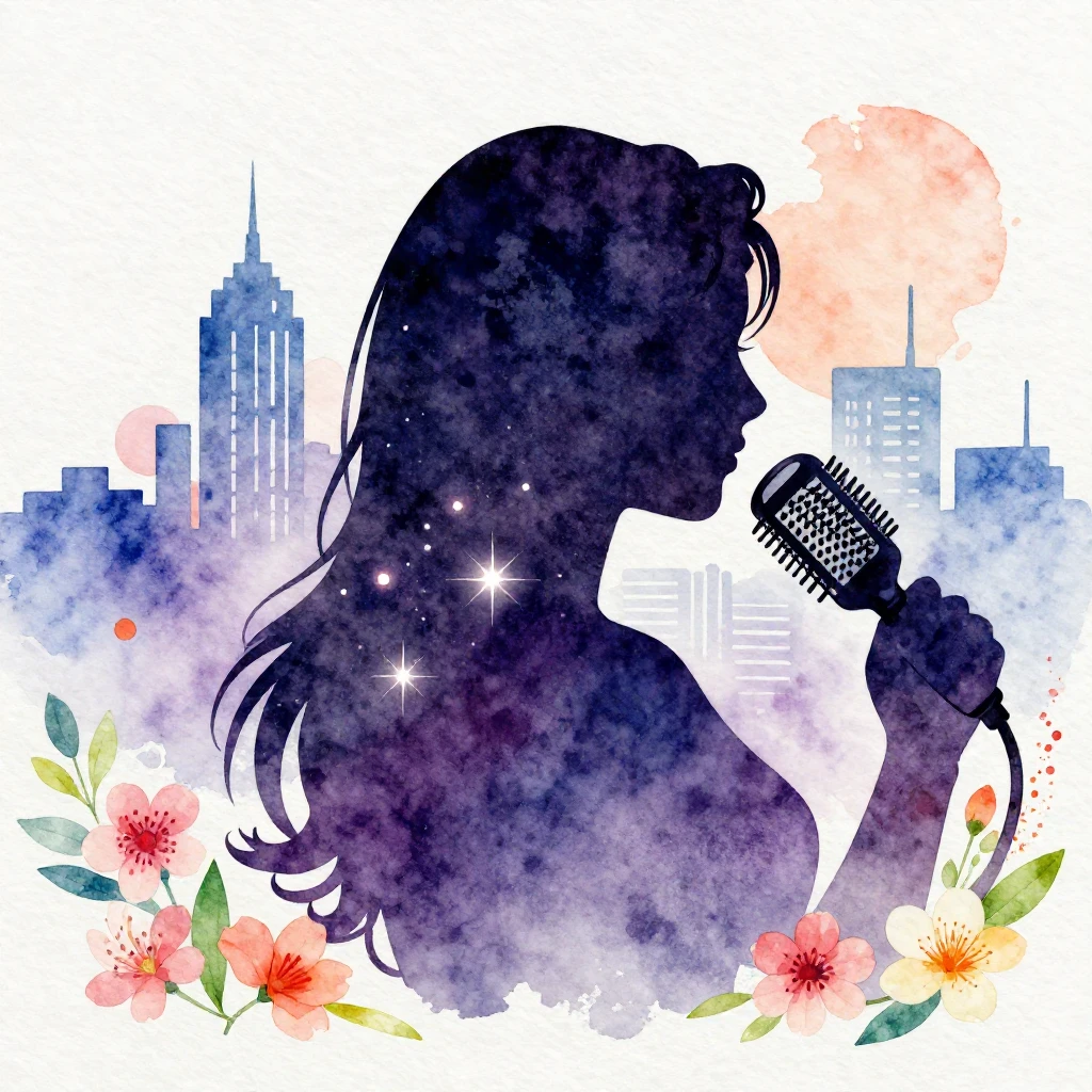 A watercolor artistic silhouette of a female hairstylist, ab...