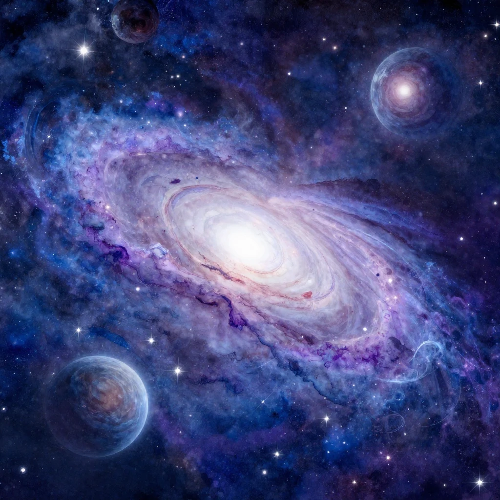 A vast starry cosmos with swirling galaxies, nebulae, and di...