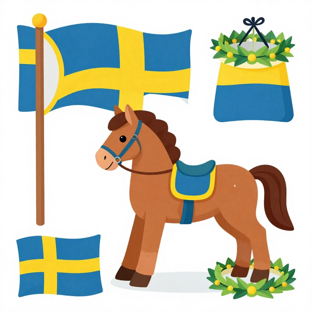 A charming illustration depicting various Swedish holiday sy...