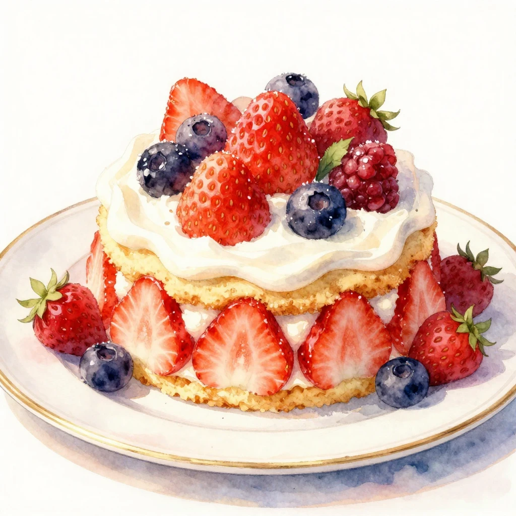 A vibrant watercolor painting of a perfectly sliced strawber...