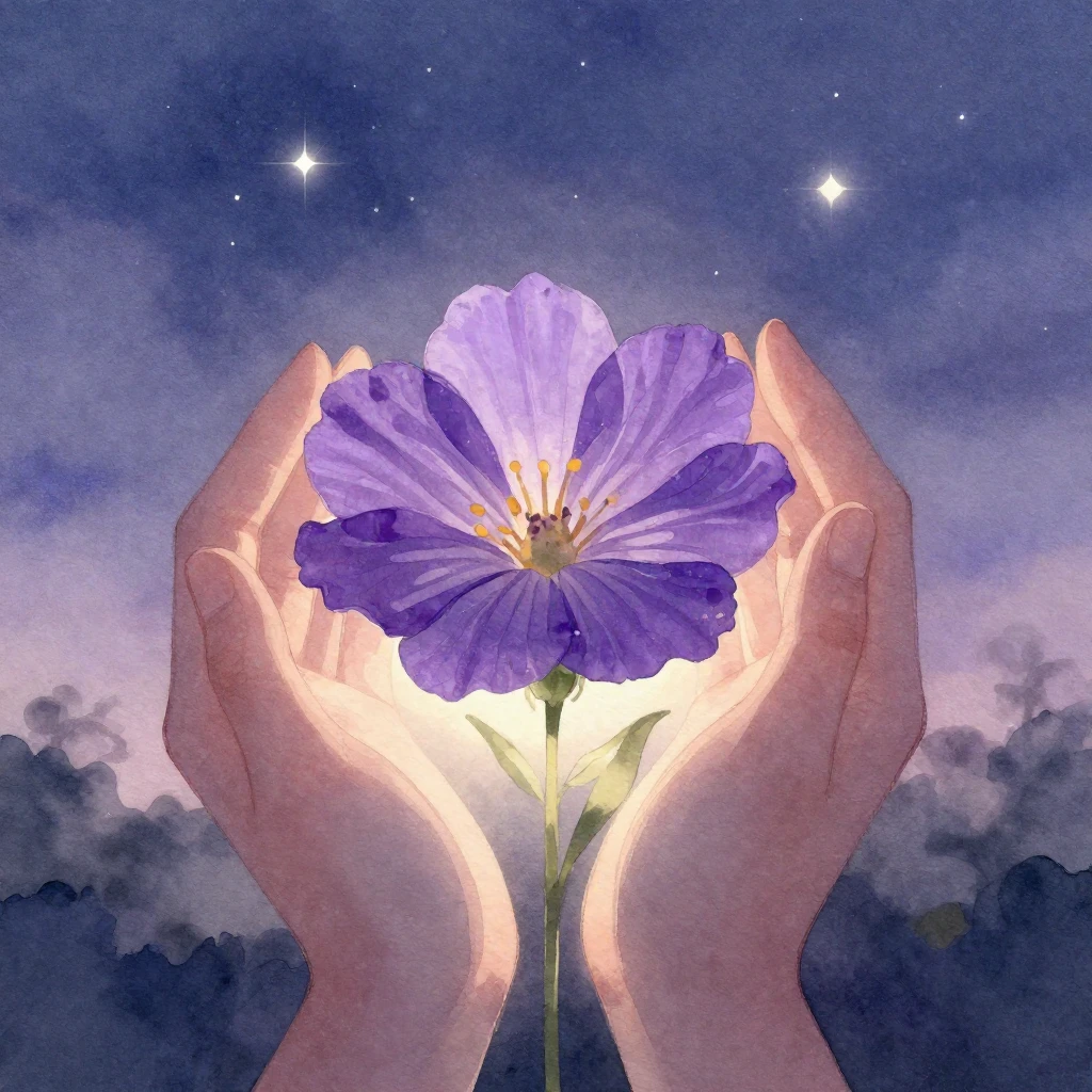 A vibrant violet flower in full bloom, illuminated by the so...