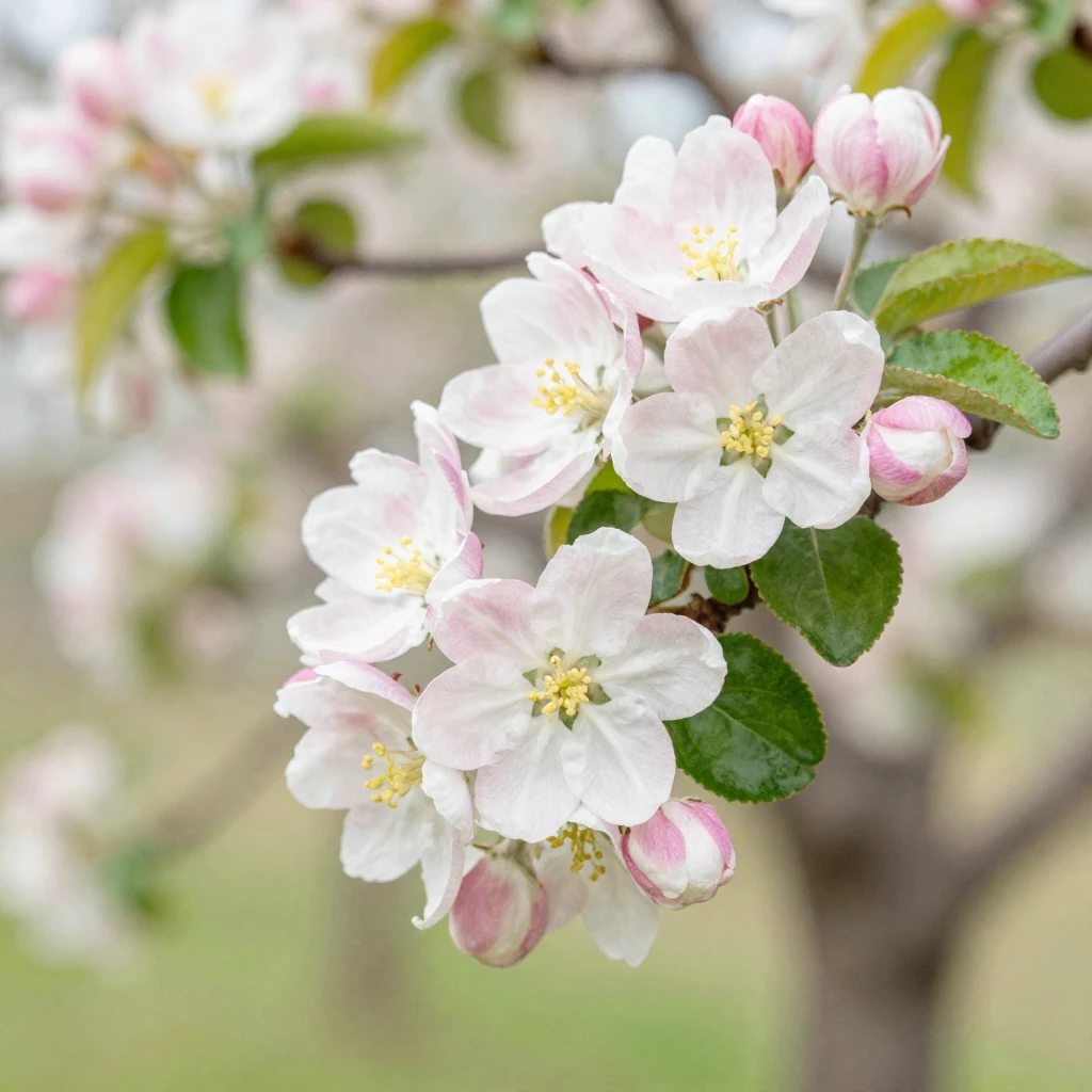 Close-up of blooming apple trees with delicate pink and whit...