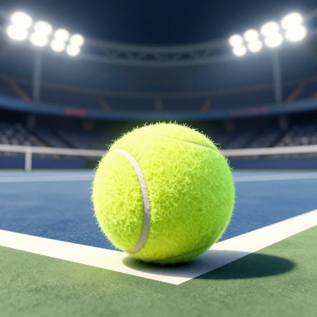 Watercolor style close-up of a tennis ball resting on a whit...