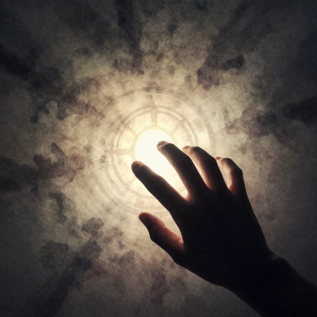 A close-up of a silhouette of a hand hesitantly reaching tow...