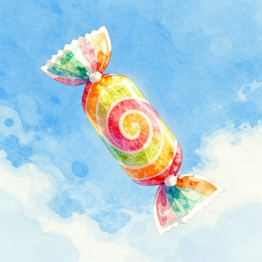 Watercolor style. A bright, colorful candy wrapper floating ...