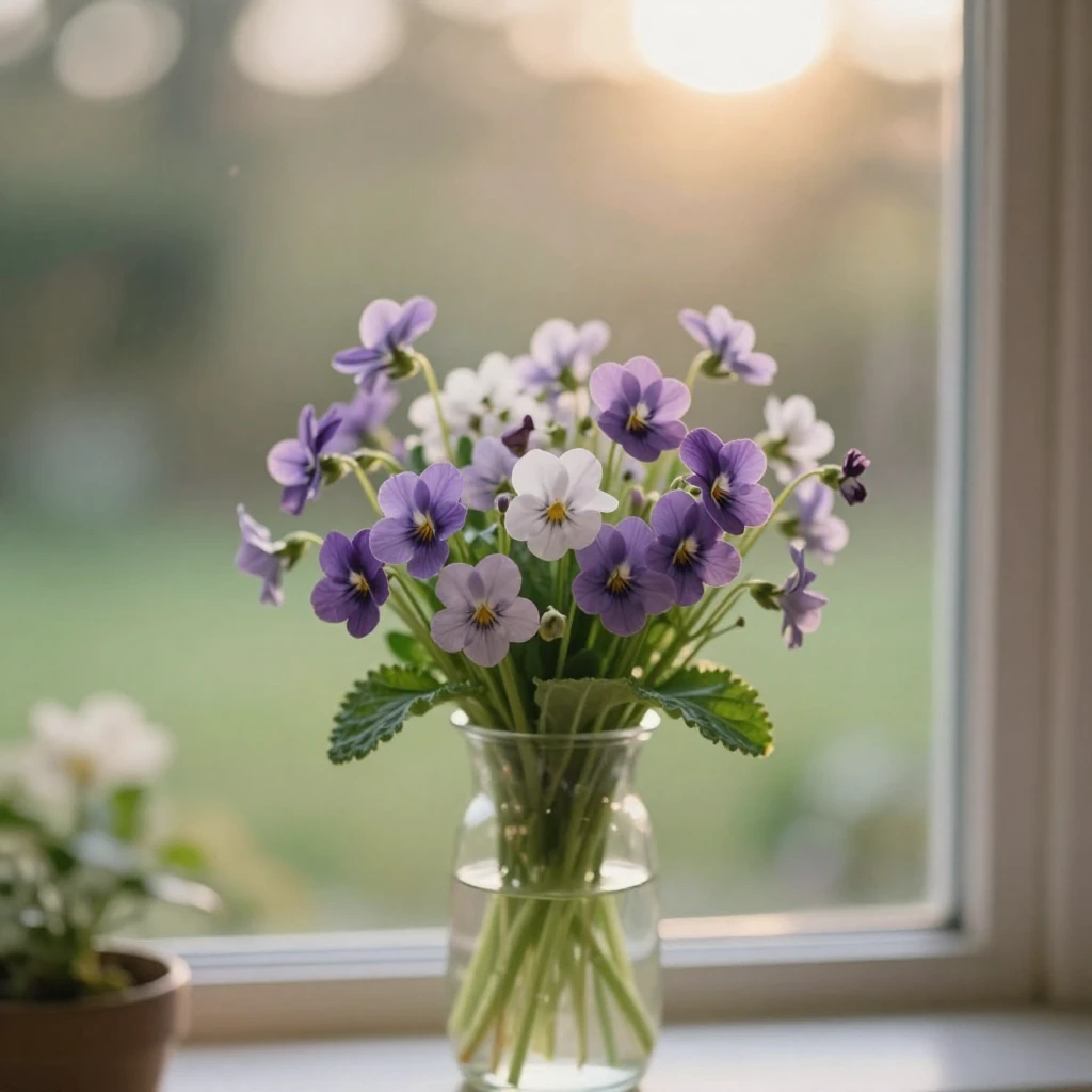 A delicate bouquet of violets and primroses, the birth flowe...