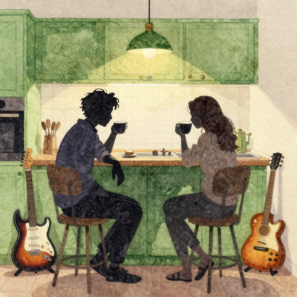 A watercolor painting depicting the silhouettes of two frien...