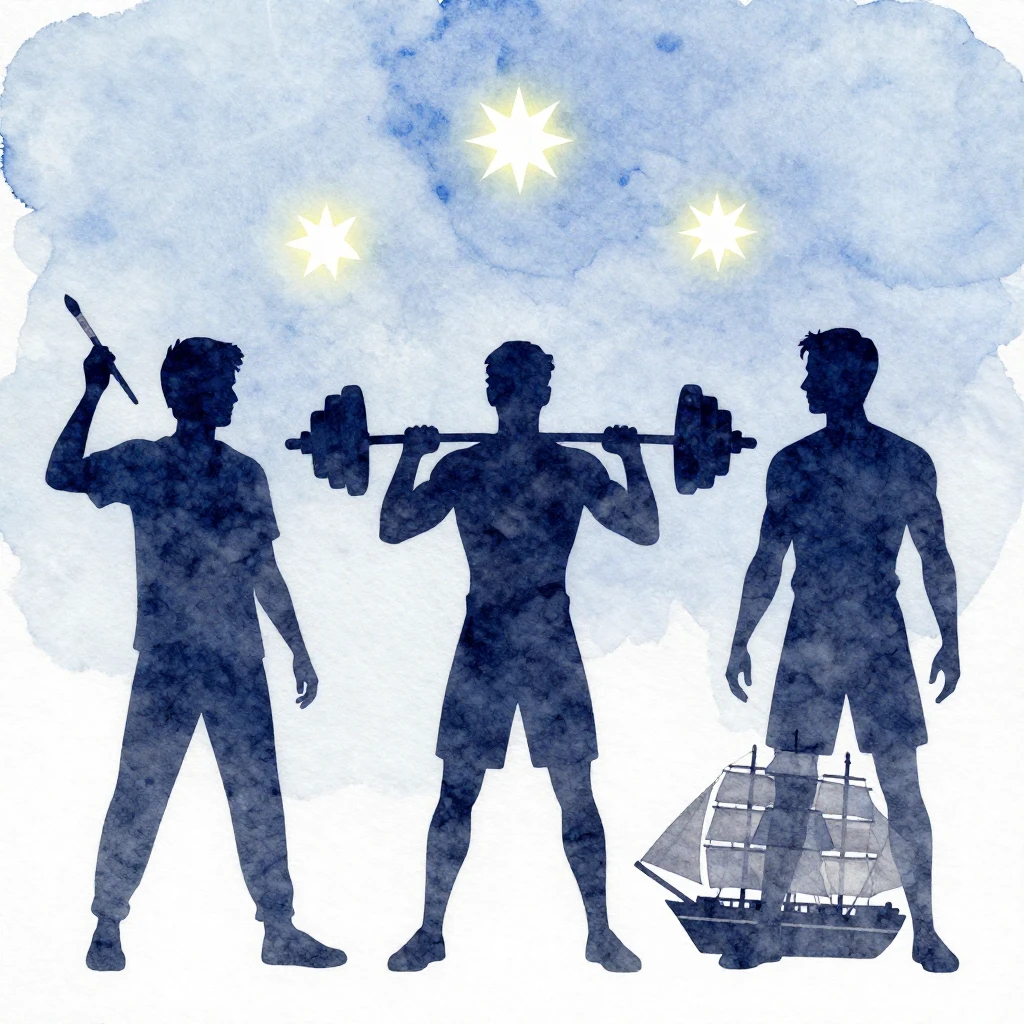 Watercolor style. Silhouettes of people, one holding a paint...