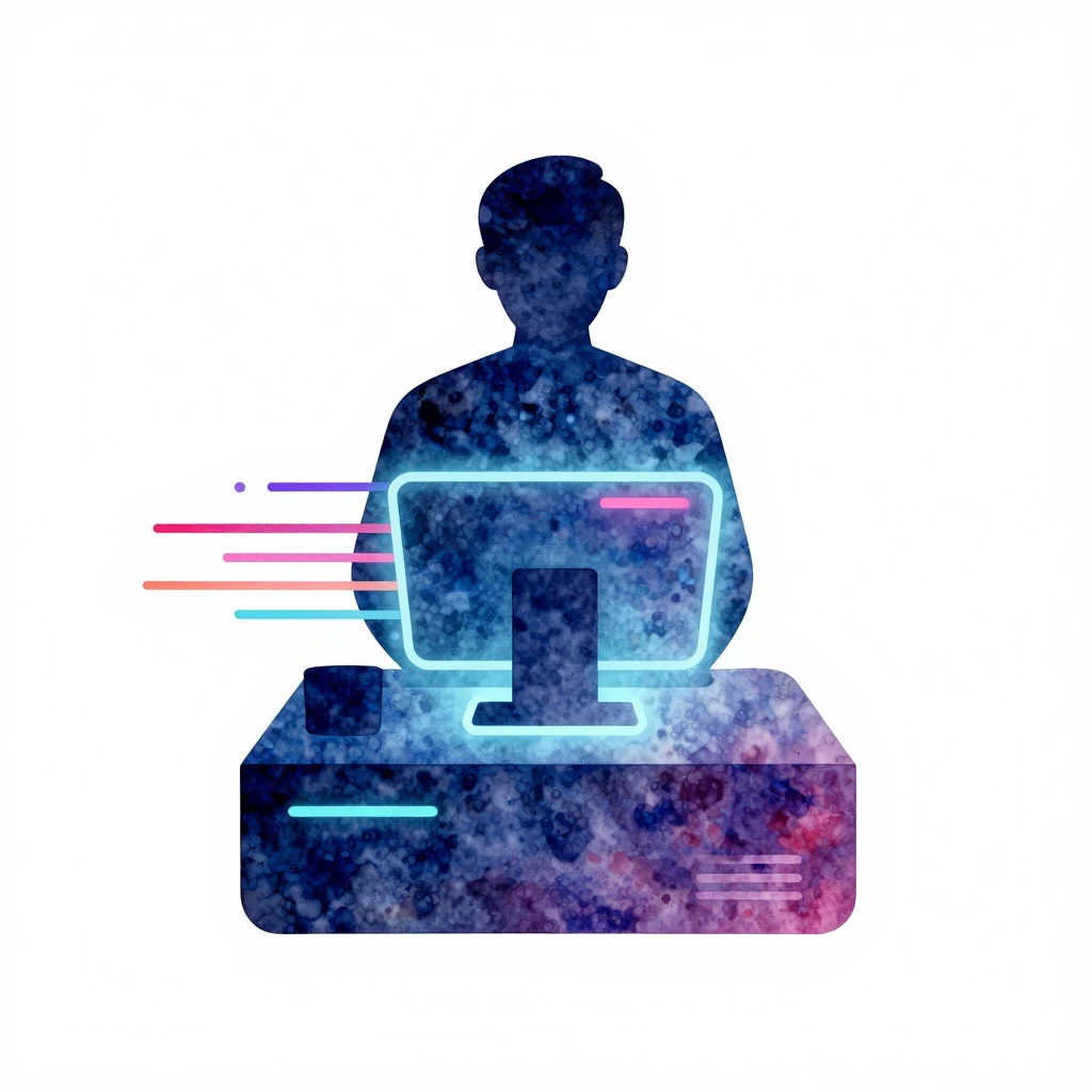 Watercolor style. A stylized silhouette of a person behind a...