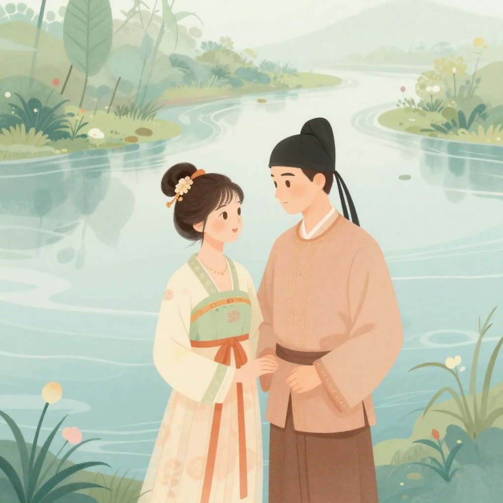 An artistic illustration of a couple in traditional Southeas...