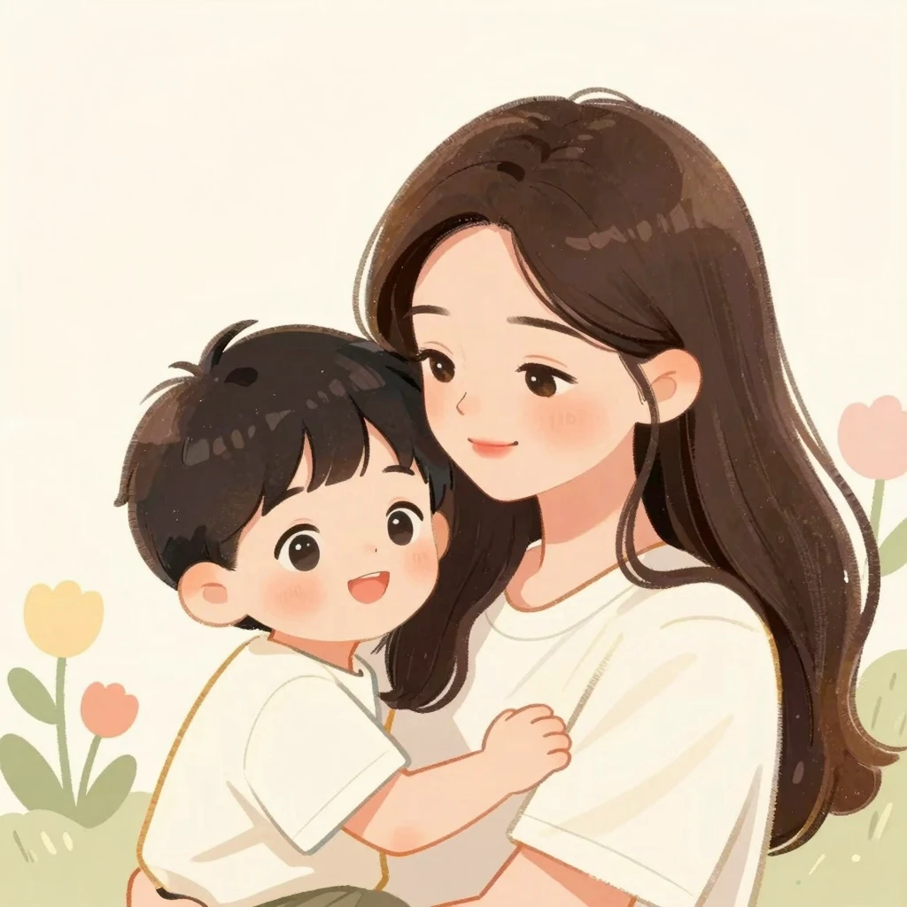 A gentle, warm illustration of a mother and child, perhaps w...