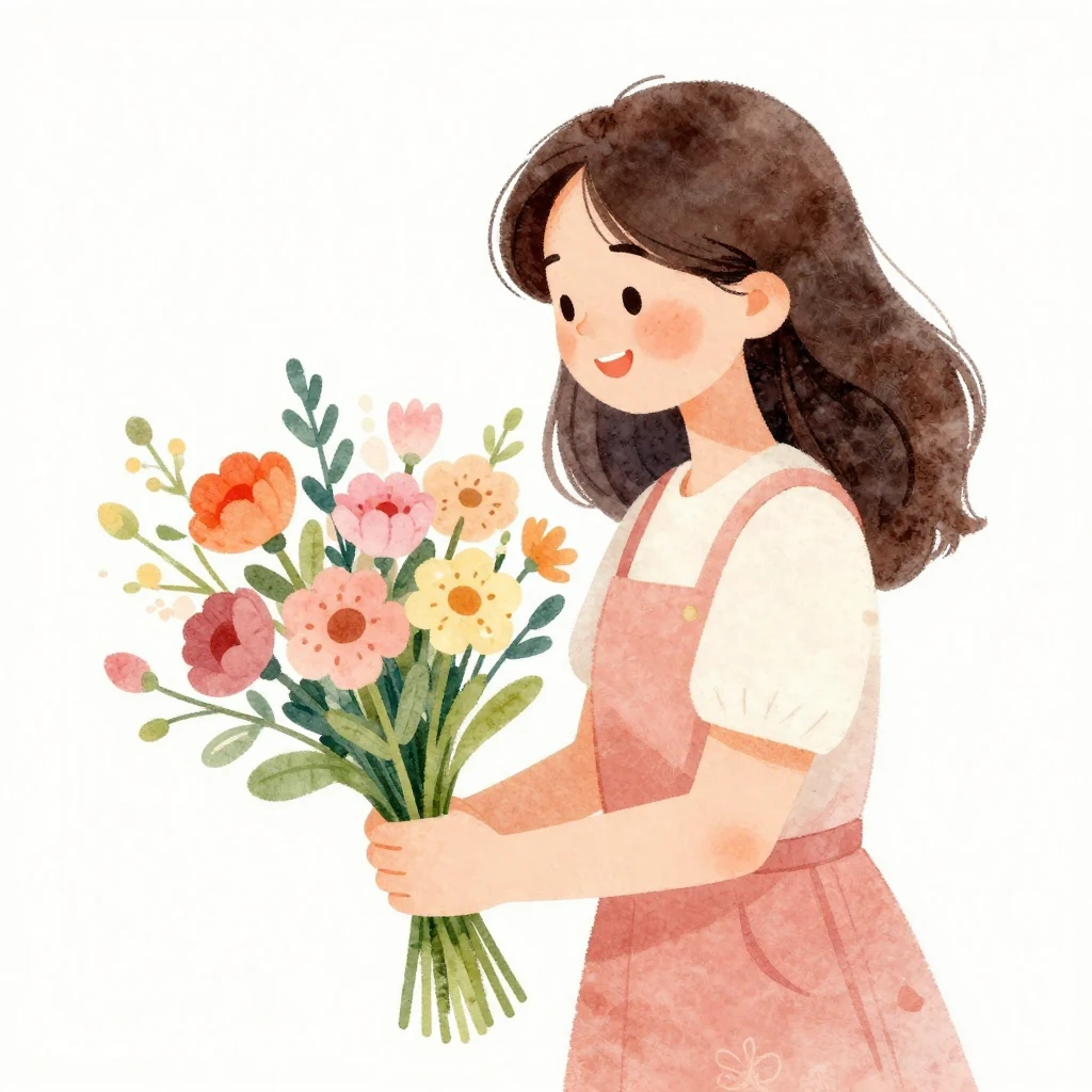An artistic illustration of a mother receiving a bouquet of ...