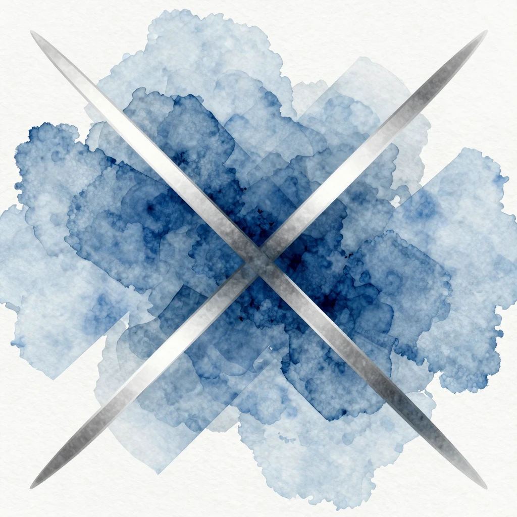 Watercolor style abstract geometric composition with blue an...