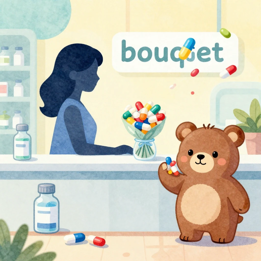 A stylized watercolor illustration of a pharmacy setting wit...