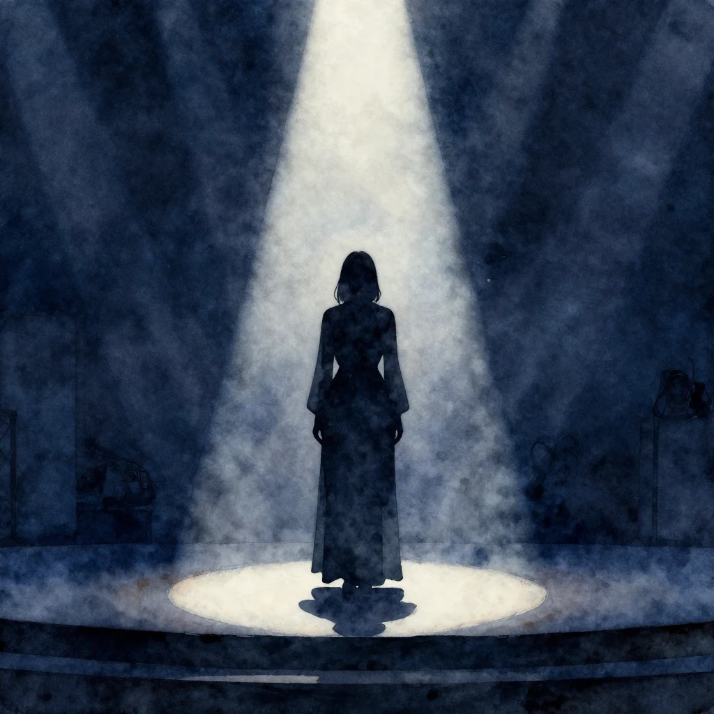 A watercolor painting of a silhouette of a woman standing on...