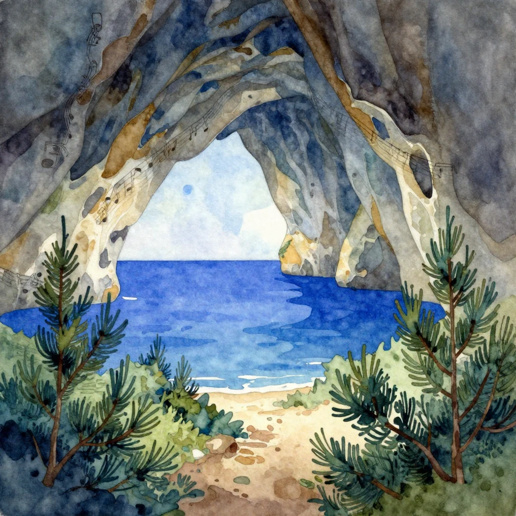 An ambient cave depicted as part of an ethereal, flowing lan...