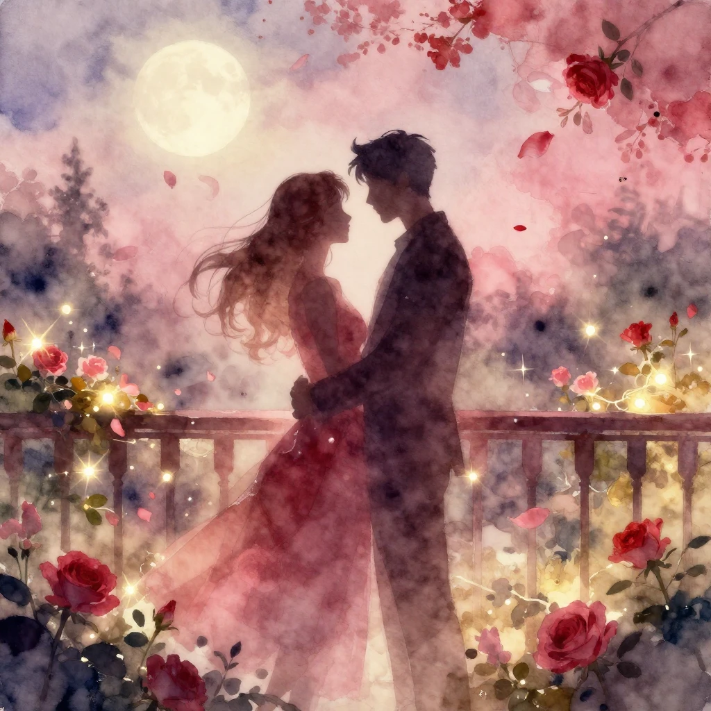 A dreamy watercolor painting depicting two intertwined silho...