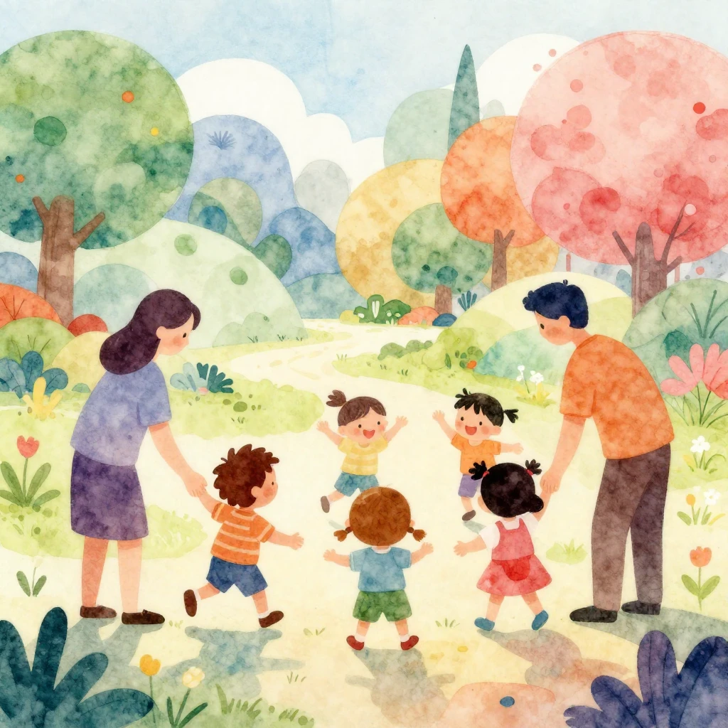 A vibrant watercolor illustration showing subtle silhouettes...