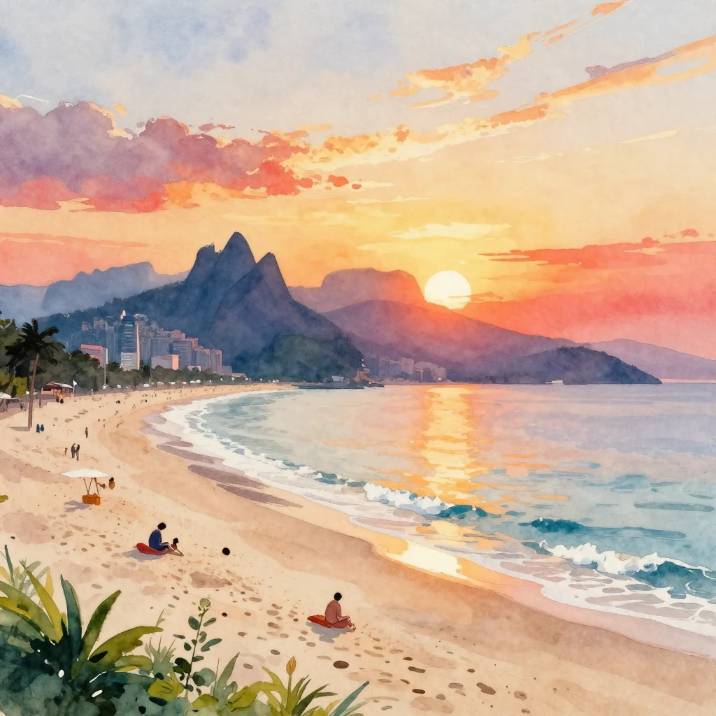 A vibrant watercolor painting of a scenic travel destination...