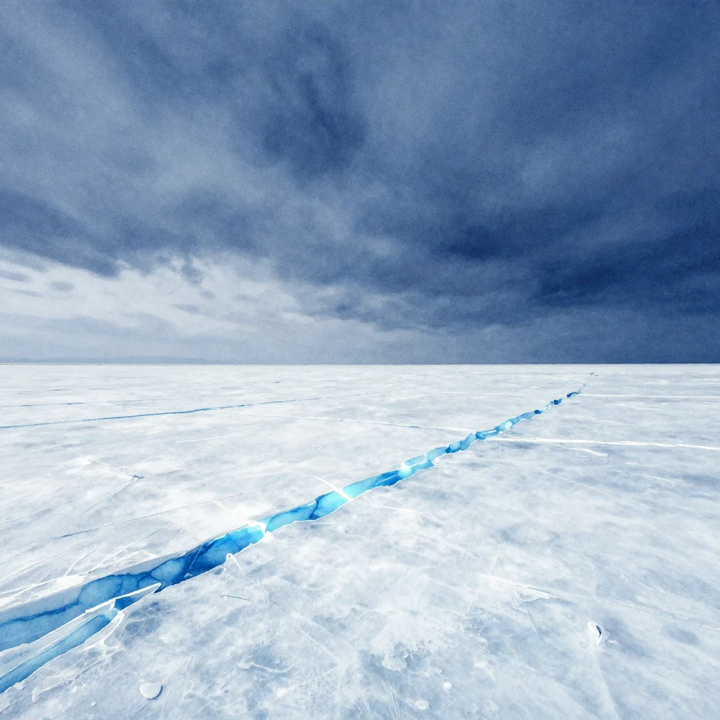A vast, desolate frozen wasteland stretches to the horizon u...