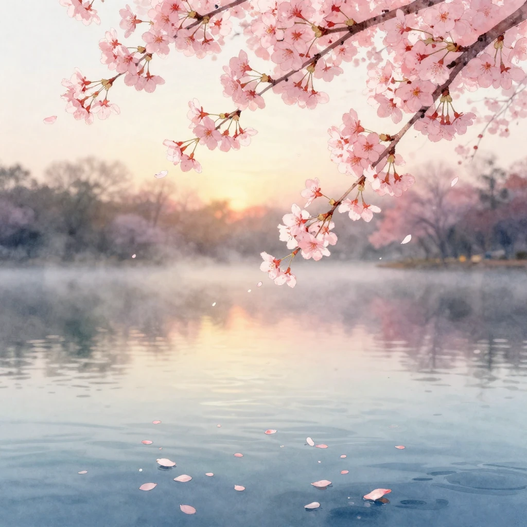 A watercolor painting depicting delicate cherry blossom peta...