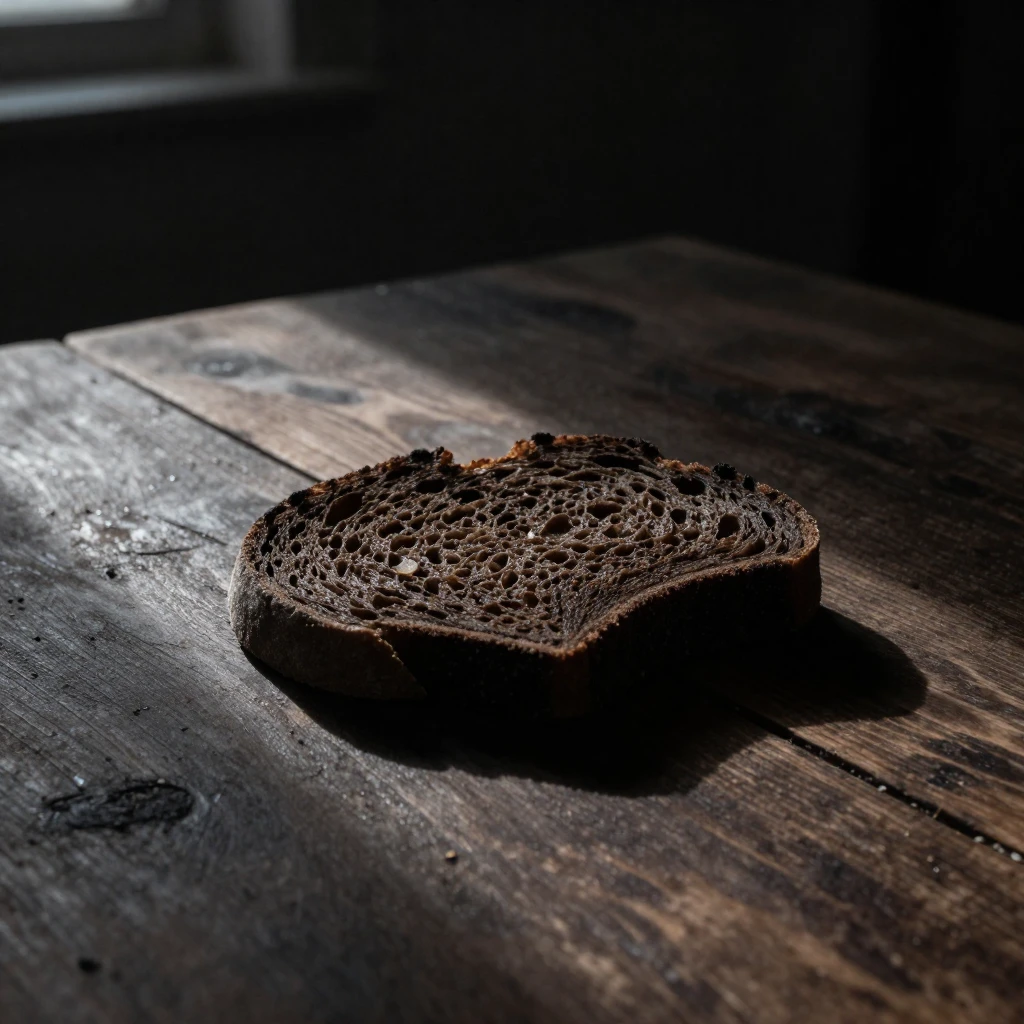 A single, textured slice of dark bread, centrally placed on ...