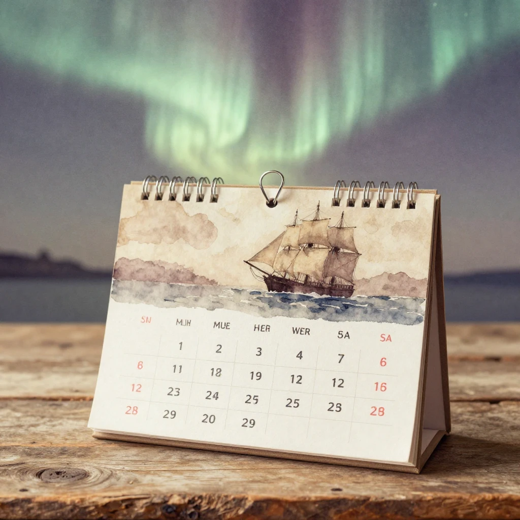 Watercolor painting of an old tear-off calendar on a rustic ...