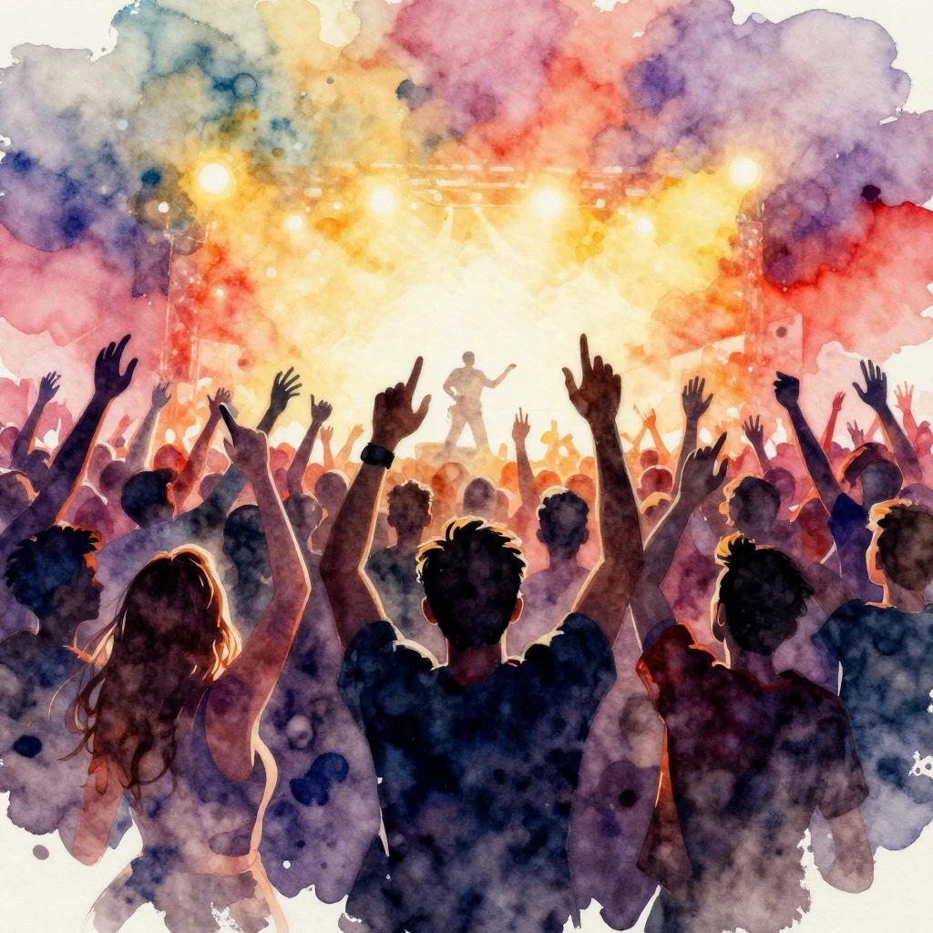 A vibrant watercolor painting showcasing a large, enthusiast...