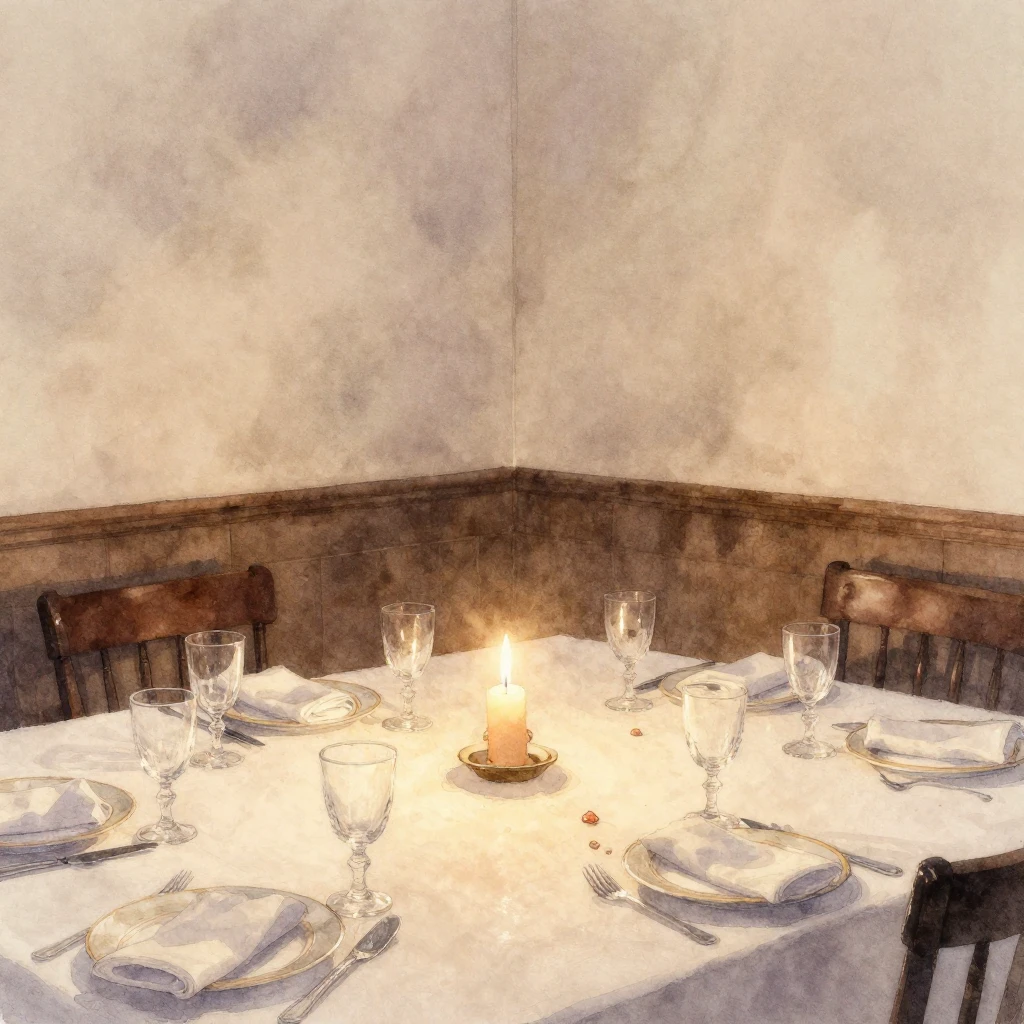 An empty room after a celebration, depicted in a watercolor ...