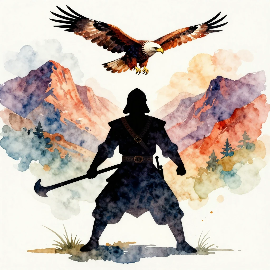 A Circassian warrior silhouette in a traditional stance, set...