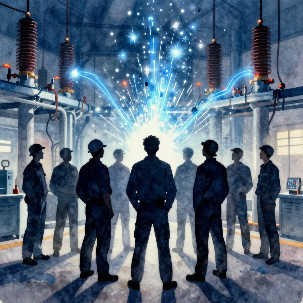 Watercolor painting of a group of men in silhouette, standin...