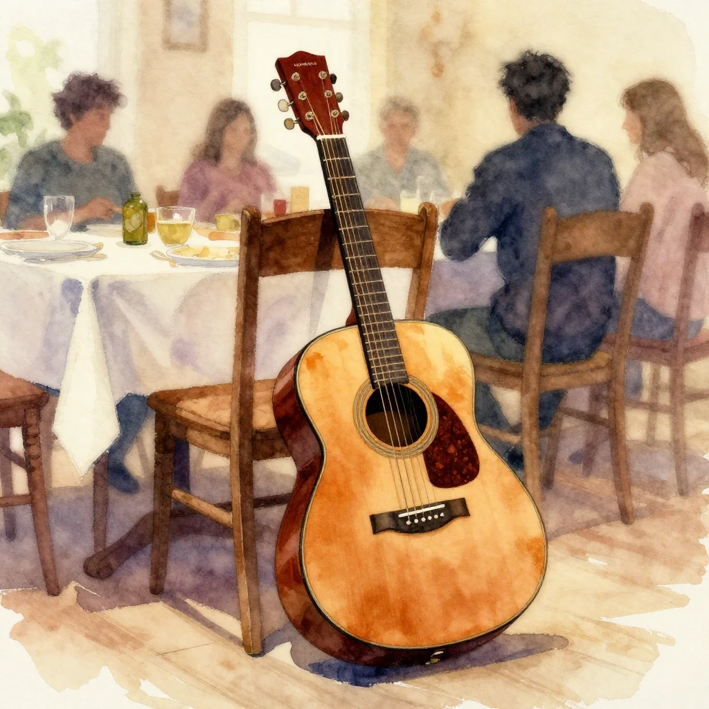 A watercolor painting showing a warm, inviting room where a ...