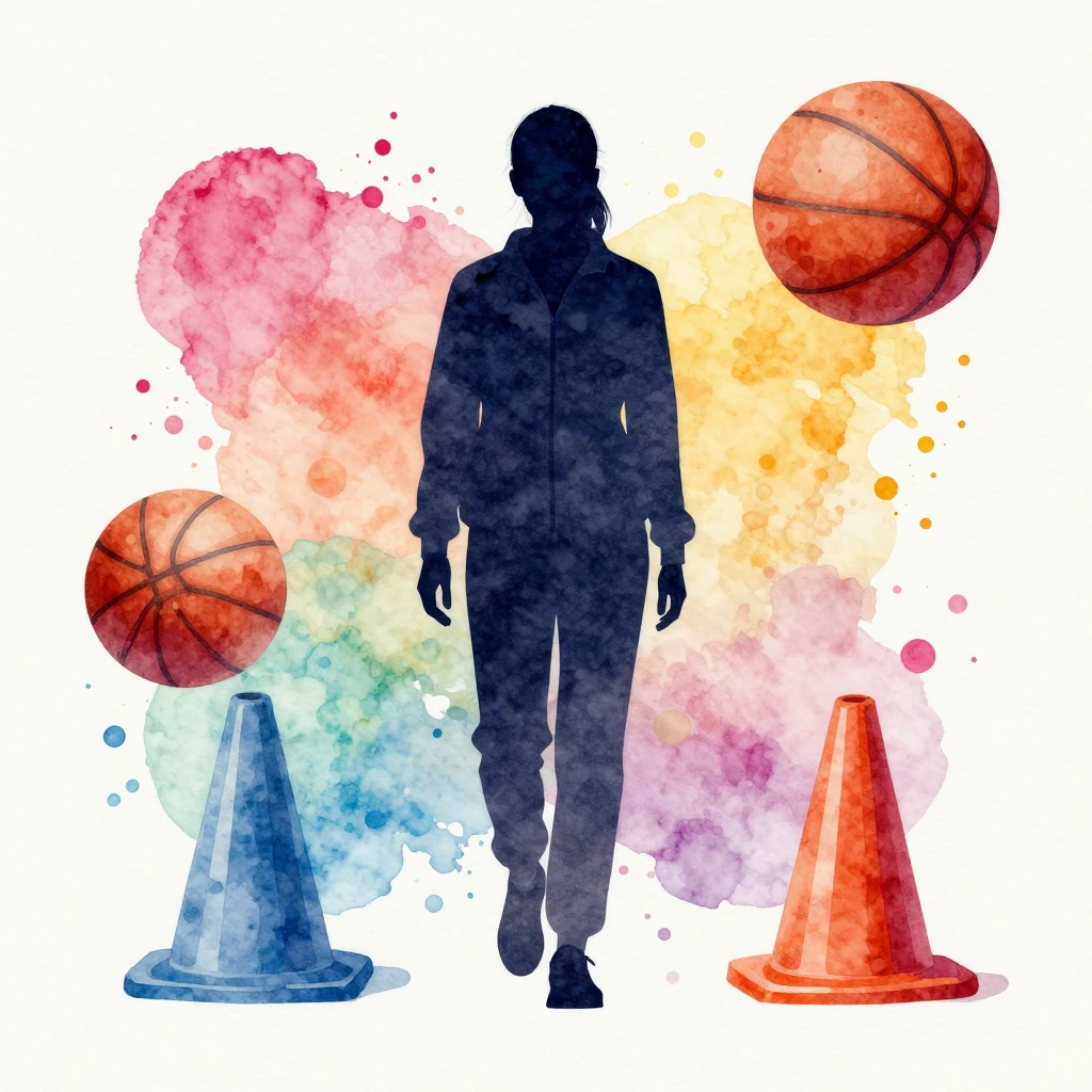 Watercolor style, stylized silhouette of a young teacher in ...