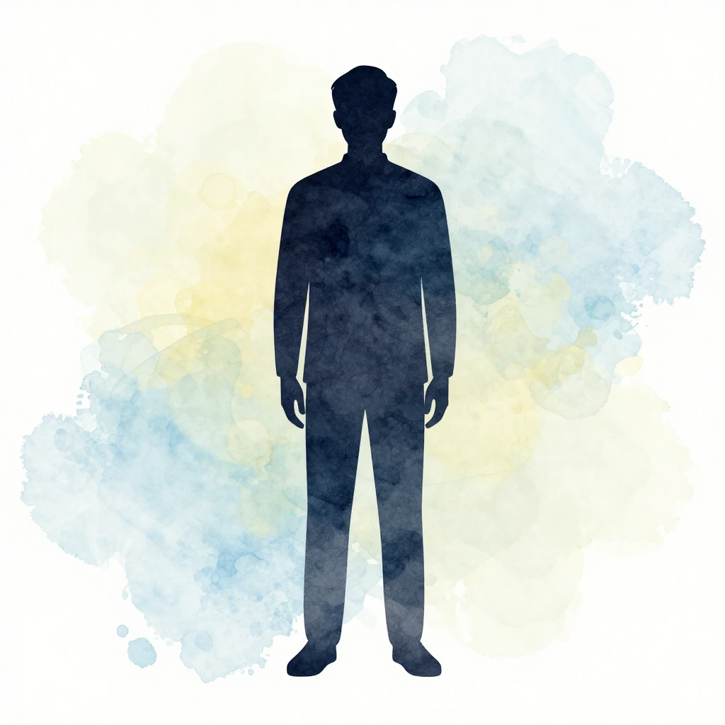A watercolor illustration of a person's silhouette standing ...