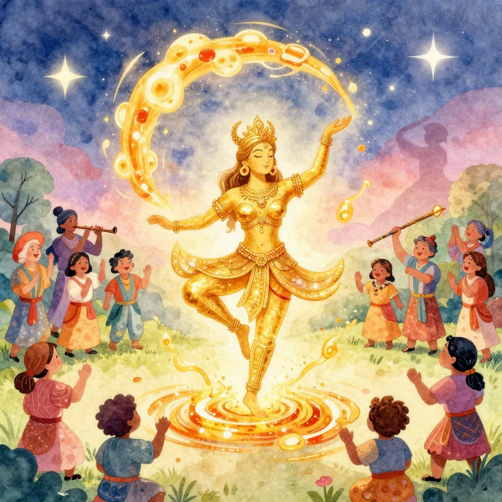 Vibrant watercolor style. Folk art illustration: Golden avat...