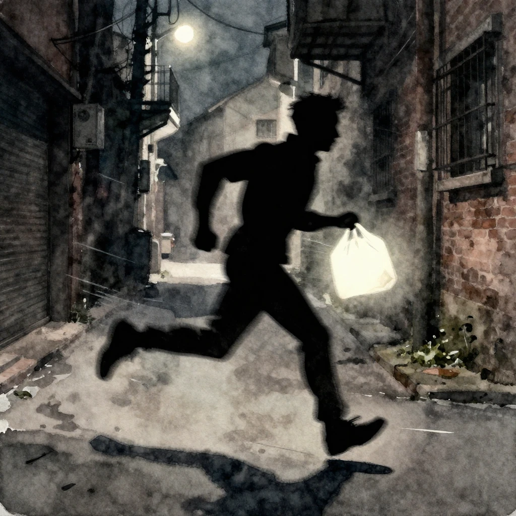 A watercolor painting of a silhouette of a person running at...