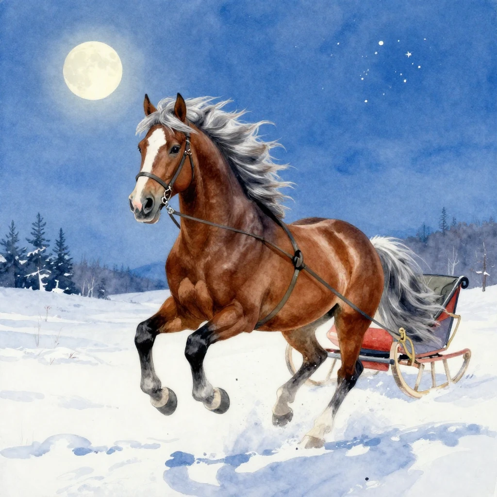 A vibrant watercolor painting of a majestic horse with a sil...