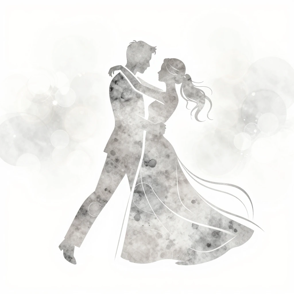 Elegant wedding art with stylized silhouette of a dancing co...