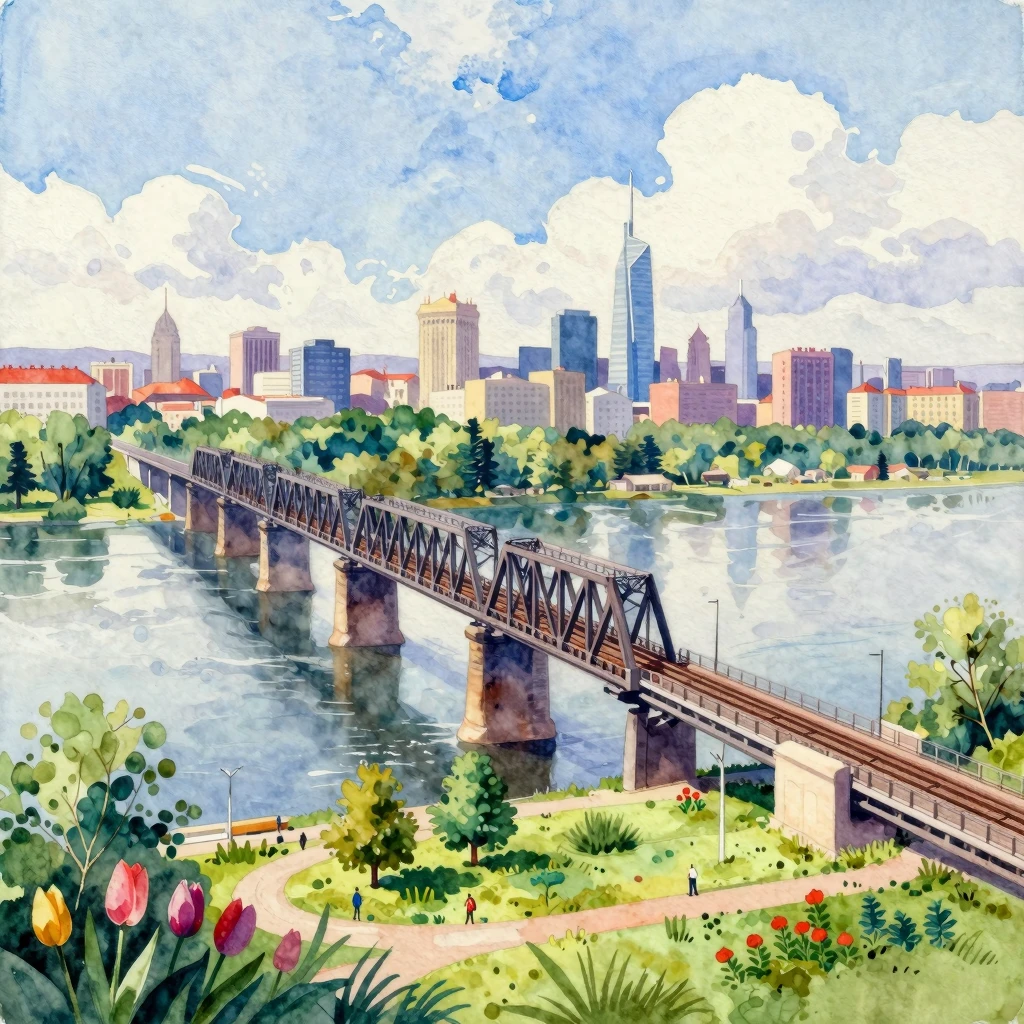 Vibrant watercolor painting focusing on the Trans-Siberian R...