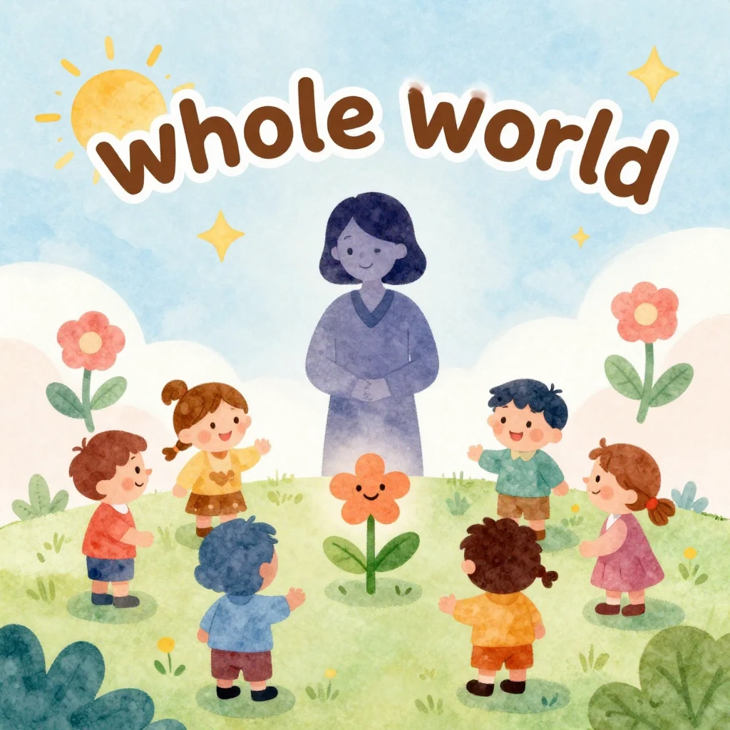 A vibrant watercolor illustration for a children's song, foc...