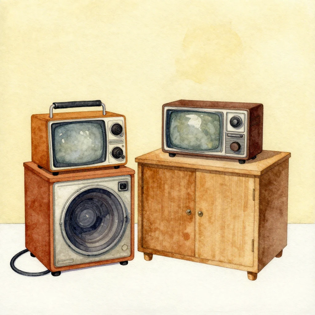 Watercolor painting with a strong retro vibe, depicting a sc...