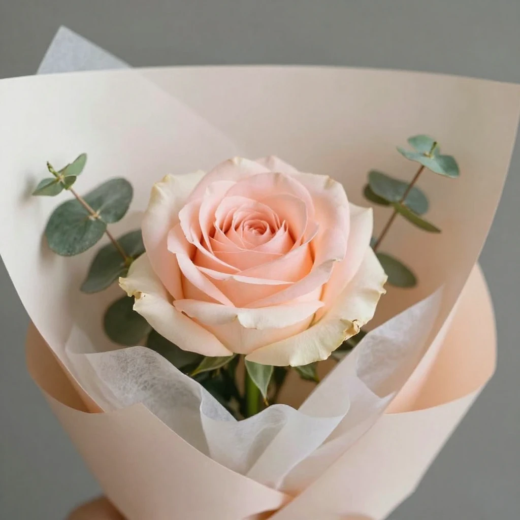 A delicate bouquet of flowers, perhaps a single rose, or a b...