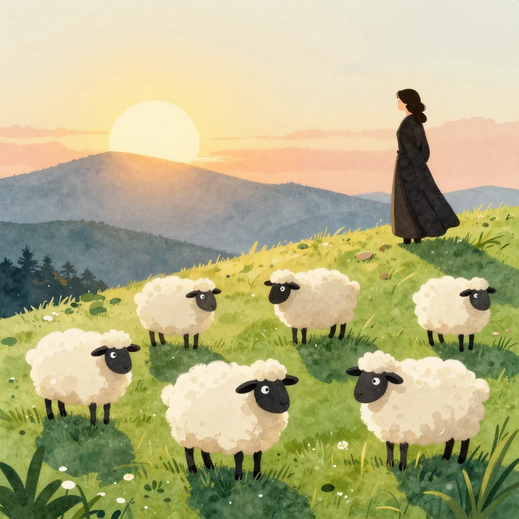 A watercolor and digital art style illustration of fluffy sh...