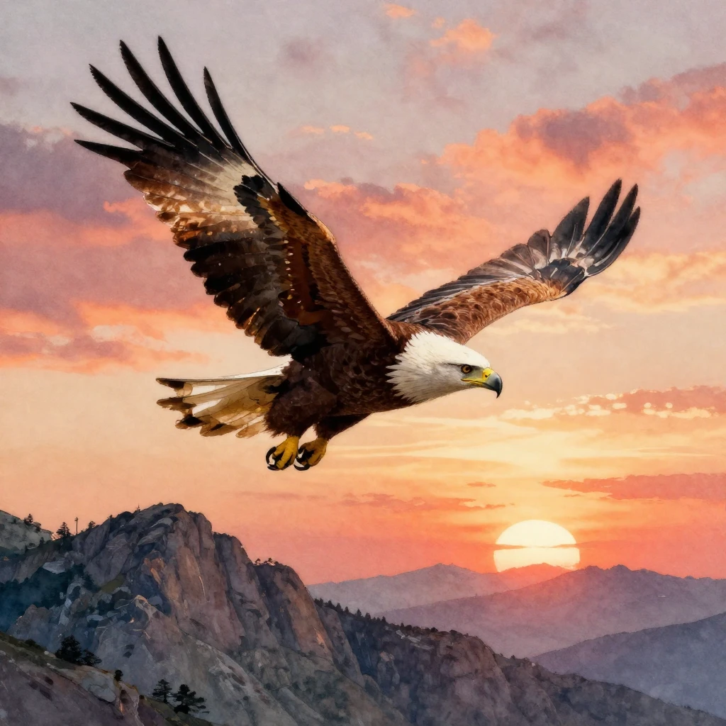 A majestic eagle with outstretched wings, soaring gracefully...