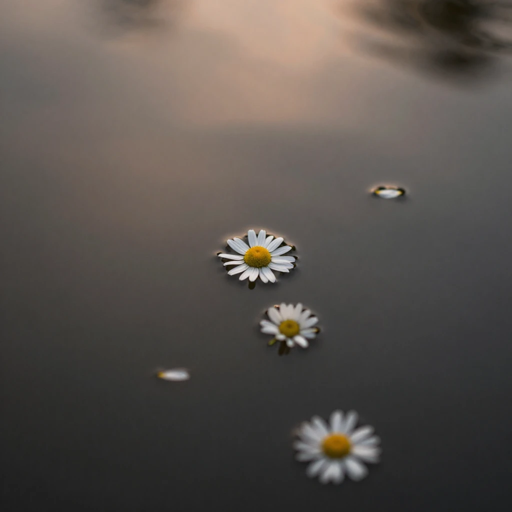 Delicate flower petals, some from a chamomile, gently floati...