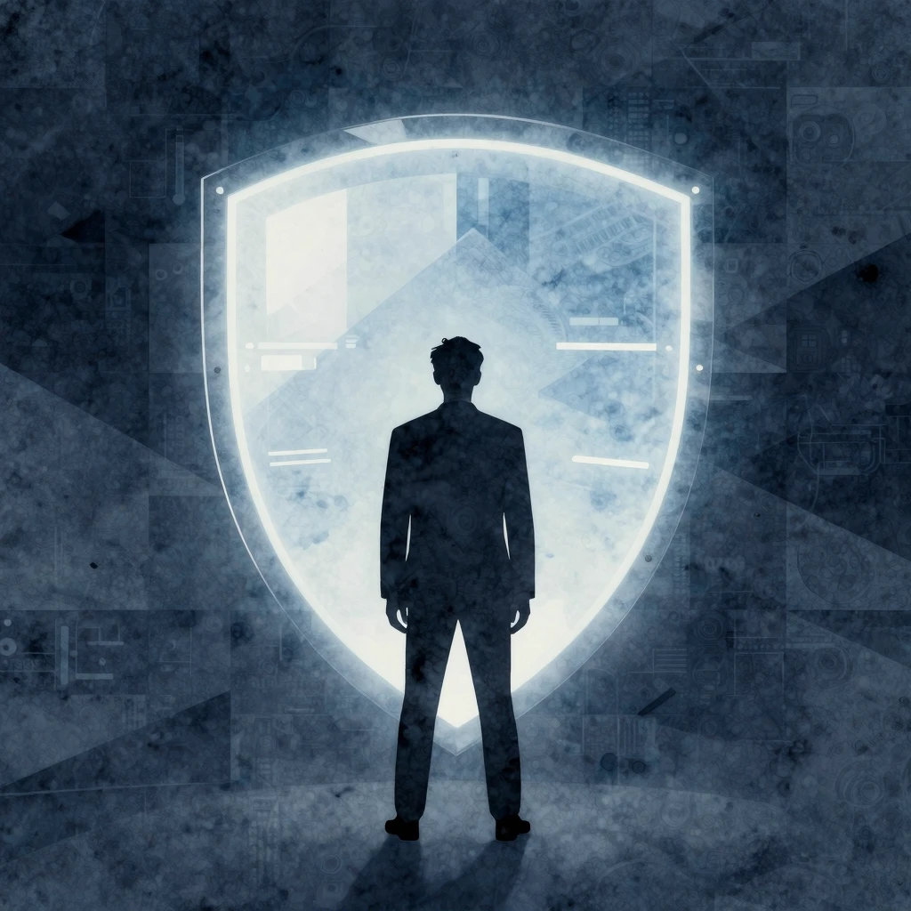 A dark silhouette of a person standing before a large glowin...